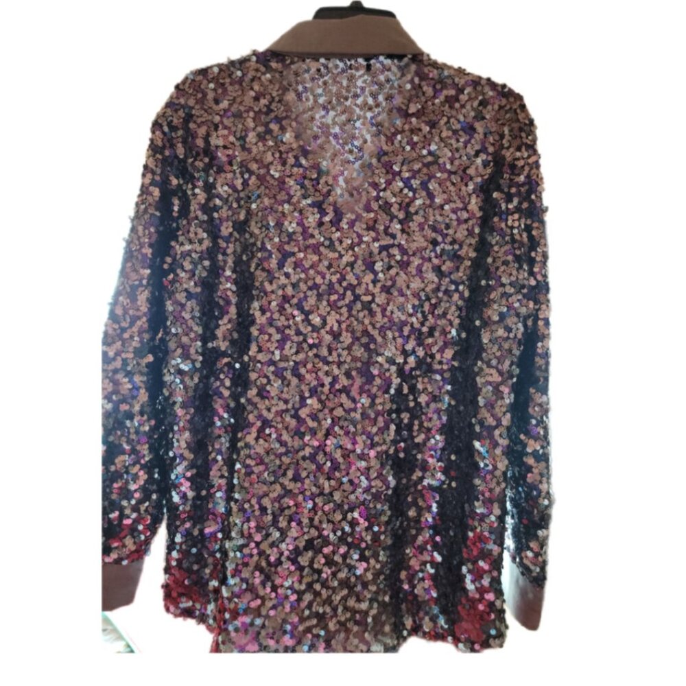 LilyPad Sequin Button Up Shirt Size M Multicolor Sparkle Party Top - Picture 3 of 4